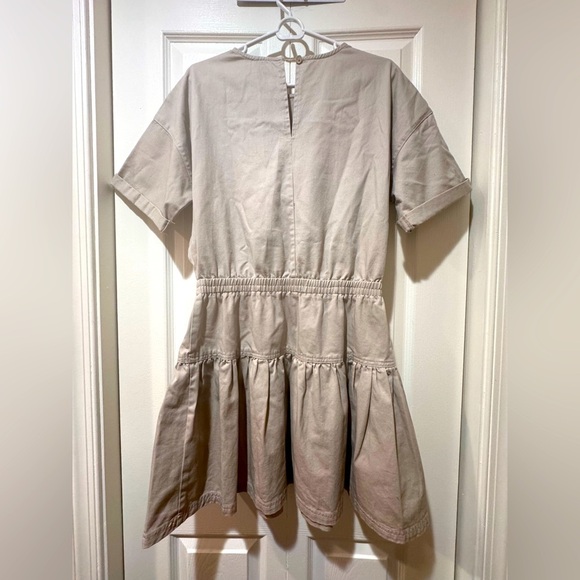 ASOS DESIGN tan Casual Cotton Gathered Waist Tiered Mini Dress. Size 8 NWOT - Picture 4 of 12